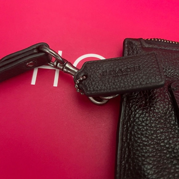 Coach Black Pebbled Leather Pouch Wristlet, Unisex ($310 Retail) - Picture 6 of 7